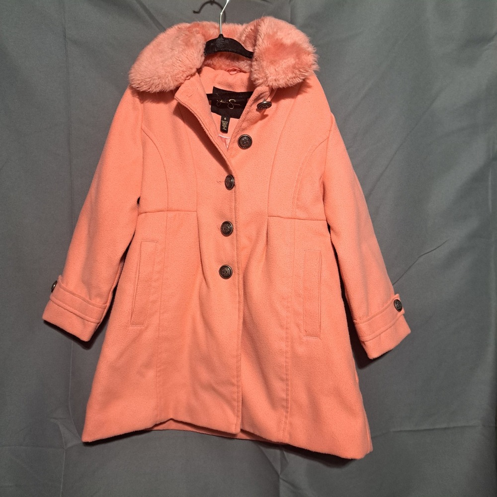 Jessica Simpson Girl's Sz 6 Pink Peacot w/‎ Removable Faux Fur Collar